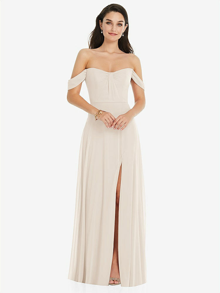 【STYLE: 3105】Off-the-Shoulder Draped Sleeve Maxi Dress with Front Slit【COLOR: Oat】