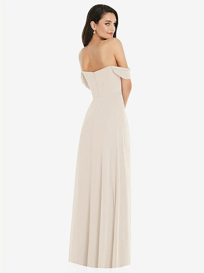 【STYLE: 3105】Off-the-Shoulder Draped Sleeve Maxi Dress with Front Slit【COLOR: Oat】