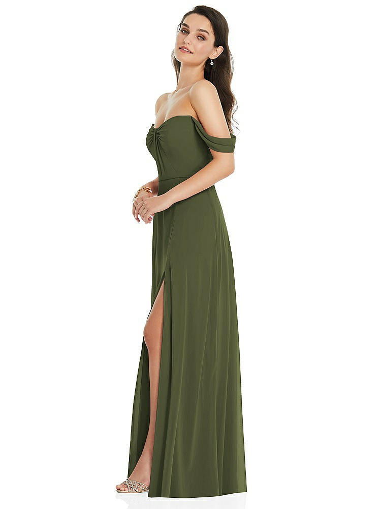 【STYLE: 3105】Off-the-Shoulder Draped Sleeve Maxi Dress with Front Slit【COLOR: Olive Green】
