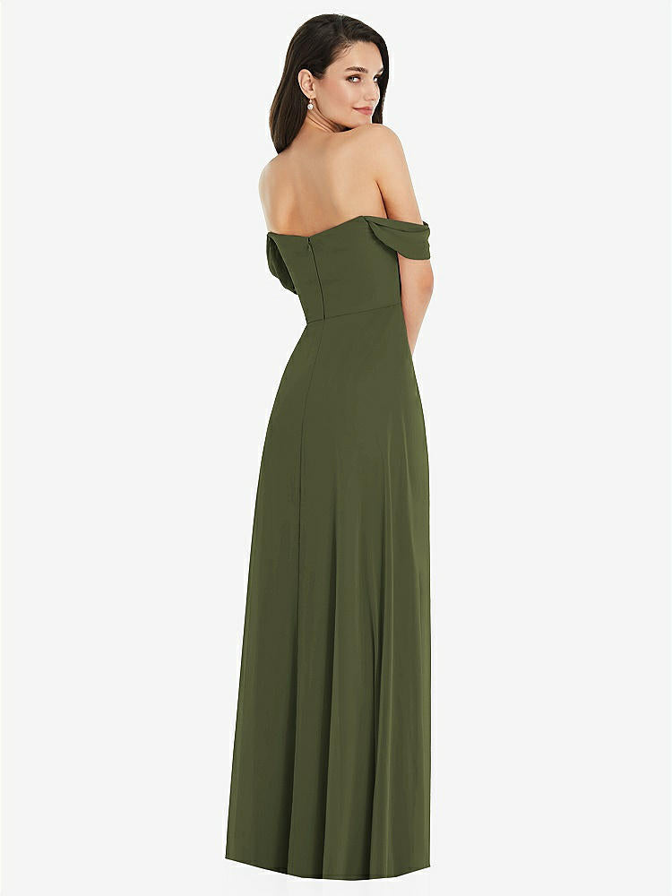【NEW】【STYLE: 3105】オフショルダー ドレープ 袖 マキシ ドレス 前面 スリット【COLOR: Olive Green】【SIZE: 00-30W】