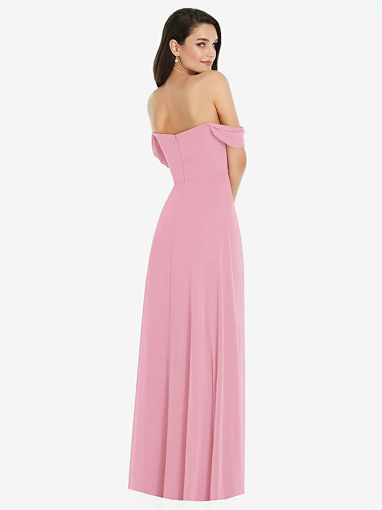 【STYLE: 3105】Off-the-Shoulder Draped Sleeve Maxi Dress with Front Slit【COLOR: Peony Pink】