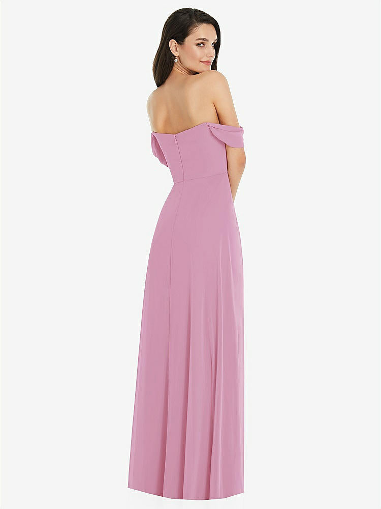 【STYLE: 3105】Off-the-Shoulder Draped Sleeve Maxi Dress with Front Slit【COLOR: Powder Pink】