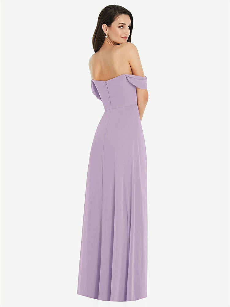【NEW】【STYLE: 3105】オフショルダー ドレープ 袖 マキシ ドレス 前面 スリット【COLOR: Pale Purple】【SIZE: 00-30W】
