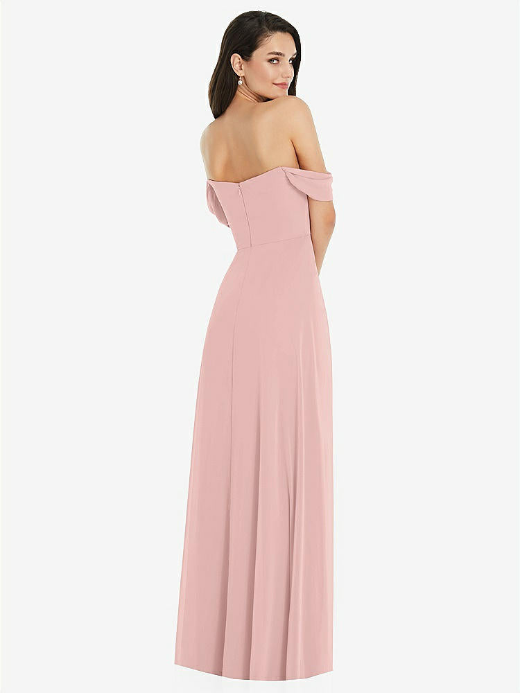 【STYLE: 3105】Off-the-Shoulder Draped Sleeve Maxi Dress with Front Slit【COLOR: Rose - PANTONE Rose Quartz】