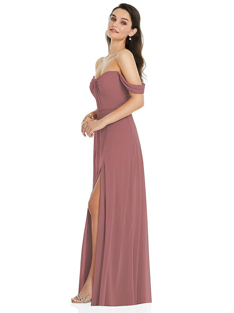 【STYLE: 3105】Off-the-Shoulder Draped Sleeve Maxi Dress with Front Slit【COLOR: Rosewood】