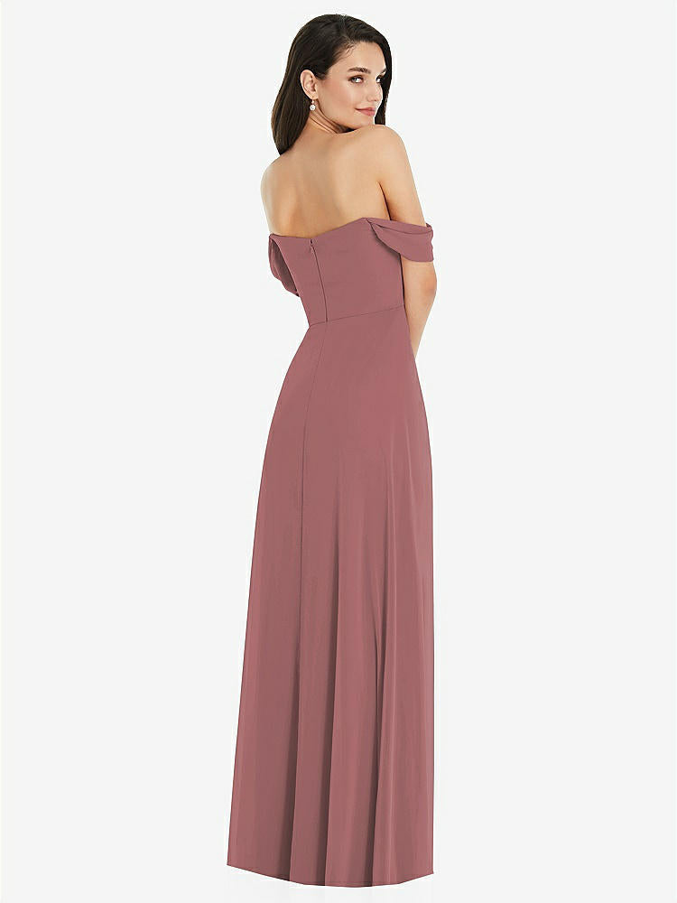 【STYLE: 3105】Off-the-Shoulder Draped Sleeve Maxi Dress with Front Slit【COLOR: Rosewood】