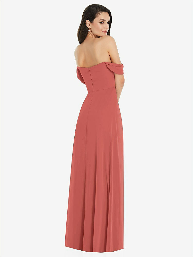 【STYLE: 3105】Off-the-Shoulder Draped Sleeve Maxi Dress with Front Slit【COLOR: Coral Pink】