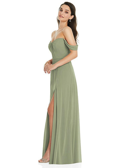 【STYLE: 3105】Off-the-Shoulder Draped Sleeve Maxi Dress with Front Slit【COLOR: Sage】