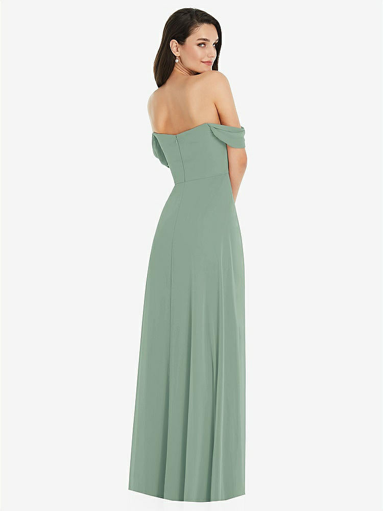 【STYLE: 3105】Off-the-Shoulder Draped Sleeve Maxi Dress with Front Slit【COLOR: Seagrass】