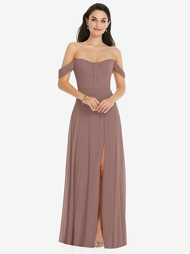 【STYLE: 3105】Off-the-Shoulder Draped Sleeve Maxi Dress with Front Slit【COLOR: Sienna】