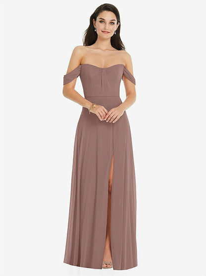 【STYLE: 3105】Off-the-Shoulder Draped Sleeve Maxi Dress with Front Slit【COLOR: Sienna】