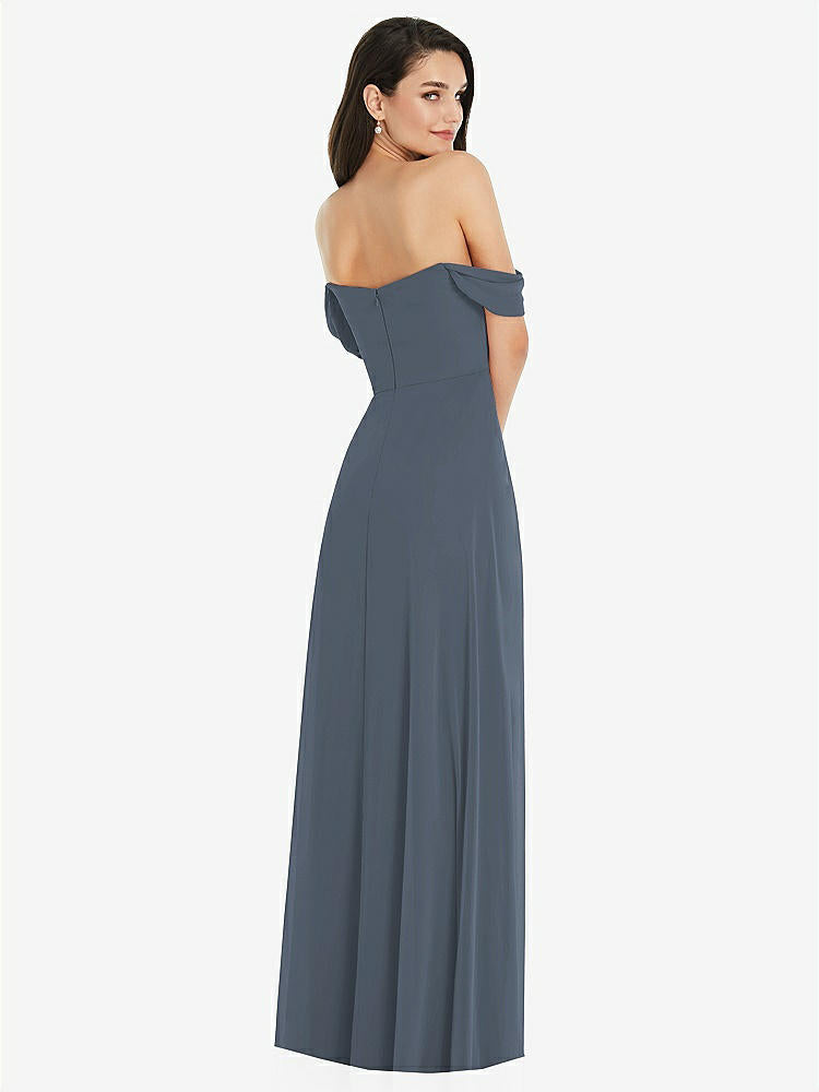 【STYLE: 3105】Off-the-Shoulder Draped Sleeve Maxi Dress with Front Slit【COLOR: Silverstone】