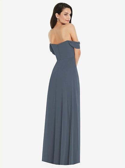 【STYLE: 3105】Off-the-Shoulder Draped Sleeve Maxi Dress with Front Slit【COLOR: Silverstone】