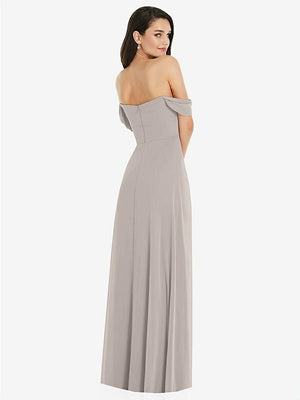 【STYLE: 3105】Off-the-Shoulder Draped Sleeve Maxi Dress with Front Slit【COLOR: Taupe】