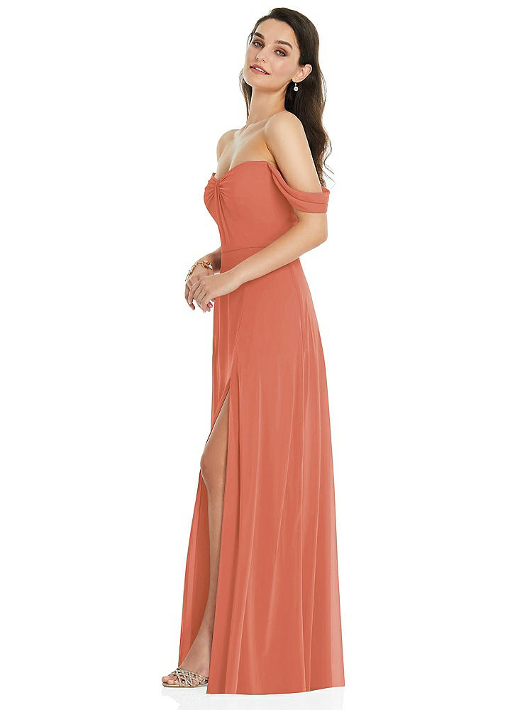 【STYLE: 3105】Off-the-Shoulder Draped Sleeve Maxi Dress with Front Slit【COLOR: Terracotta Copper】