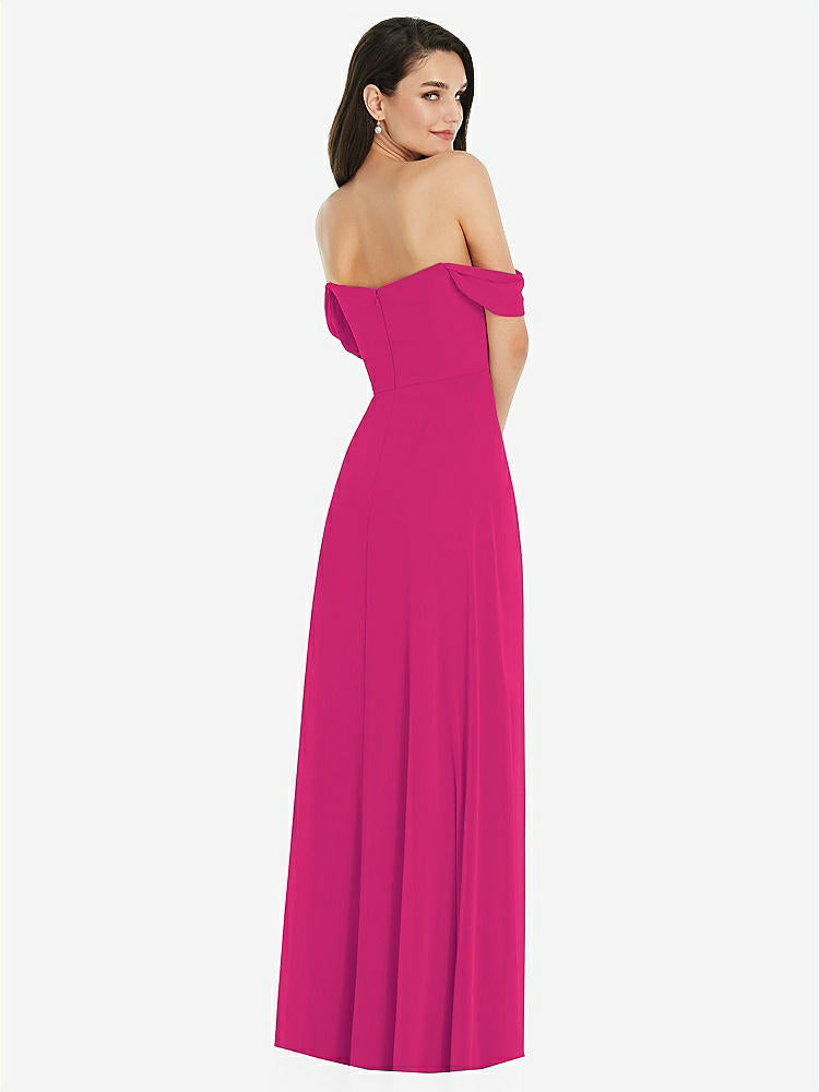 【STYLE: 3105】Off-the-Shoulder Draped Sleeve Maxi Dress with Front Slit【COLOR: Think Pink】