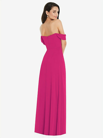 【STYLE: 3105】Off-the-Shoulder Draped Sleeve Maxi Dress with Front Slit【COLOR: Think Pink】