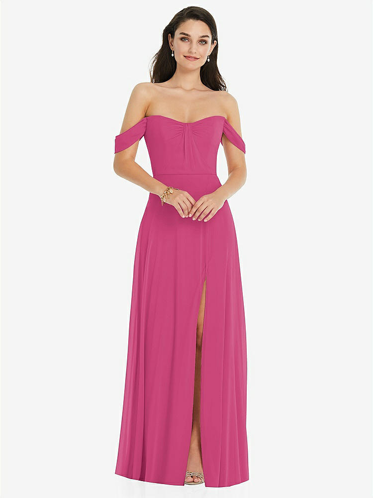 【STYLE: 3105】Off-the-Shoulder Draped Sleeve Maxi Dress with Front Slit【COLOR: Tea Rose】