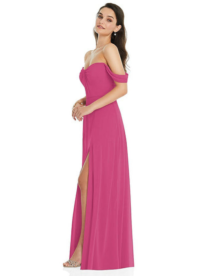 【STYLE: 3105】Off-the-Shoulder Draped Sleeve Maxi Dress with Front Slit【COLOR: Tea Rose】