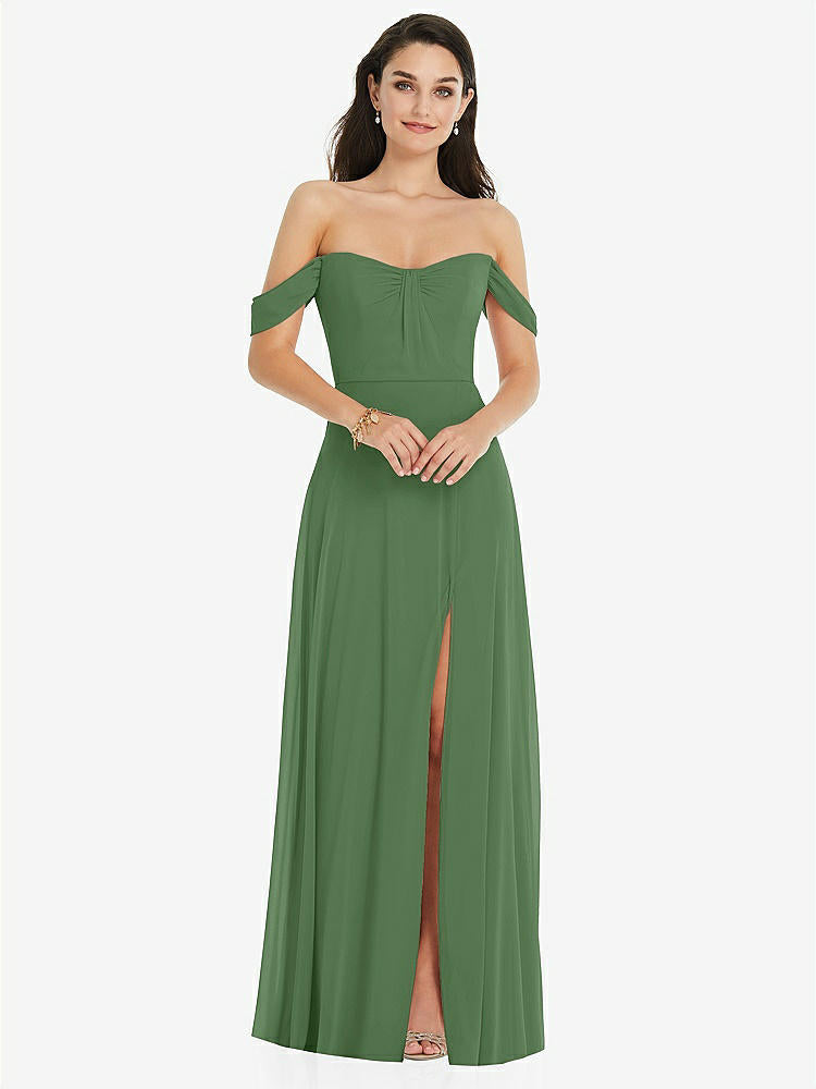 【STYLE: 3105】Off-the-Shoulder Draped Sleeve Maxi Dress with Front Slit【COLOR: Vineyard Green】