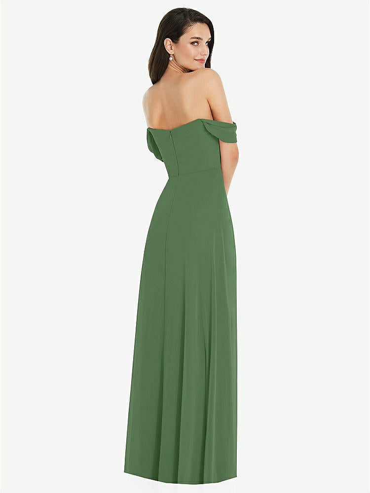 【NEW】【STYLE: 3105】オフショルダー ドレープ 袖 マキシ ドレス 前面 スリット【COLOR: Vineyard Green】【SIZE: 00-30W】