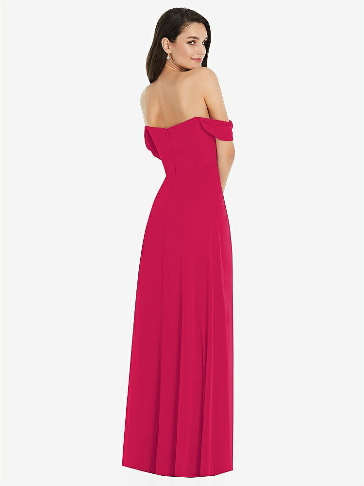 【STYLE: 3105】Off-the-Shoulder Draped Sleeve Maxi Dress with Front Slit【COLOR: Vivid Pink】