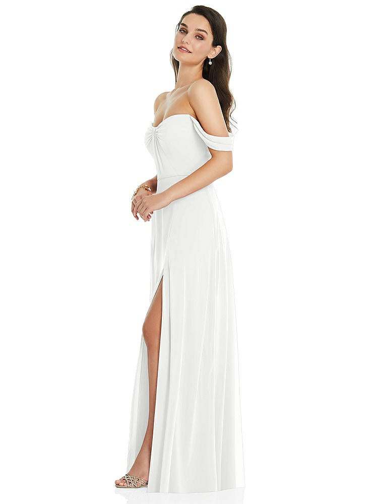 【STYLE: 3105】Off-the-Shoulder Draped Sleeve Maxi Dress with Front Slit【COLOR: White】