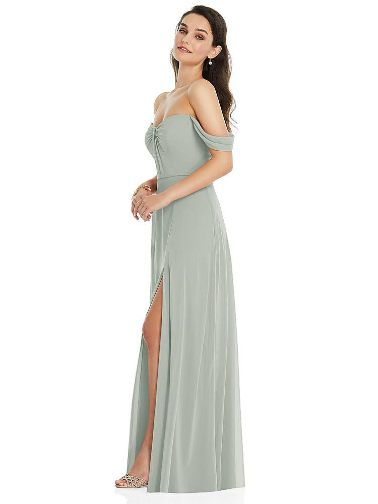 【STYLE: 3105】Off-the-Shoulder Draped Sleeve Maxi Dress with Front Slit【COLOR: Willow Green】