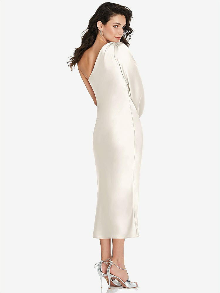 【STYLE: 8215】One-Shoulder Puff Sleeve Midi Bias Dress with Side Slit【COLOR: Ivory】