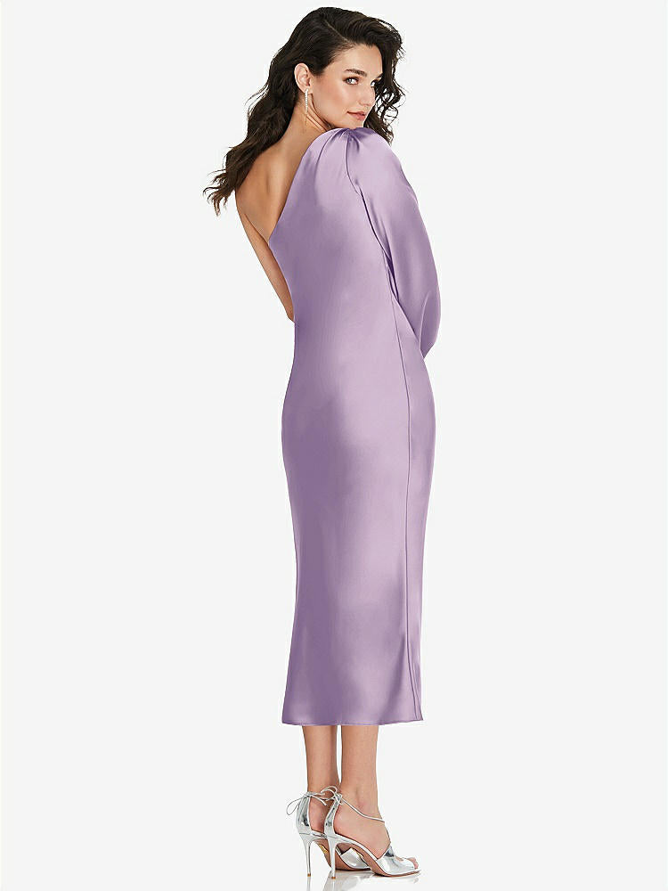 【NEW】【STYLE: 8215】ワンショルダー パフ スリーブ MIDI バイアス ドレス サイド スリット【COLOR: Pale Purple】【SIZE: 00-30W】