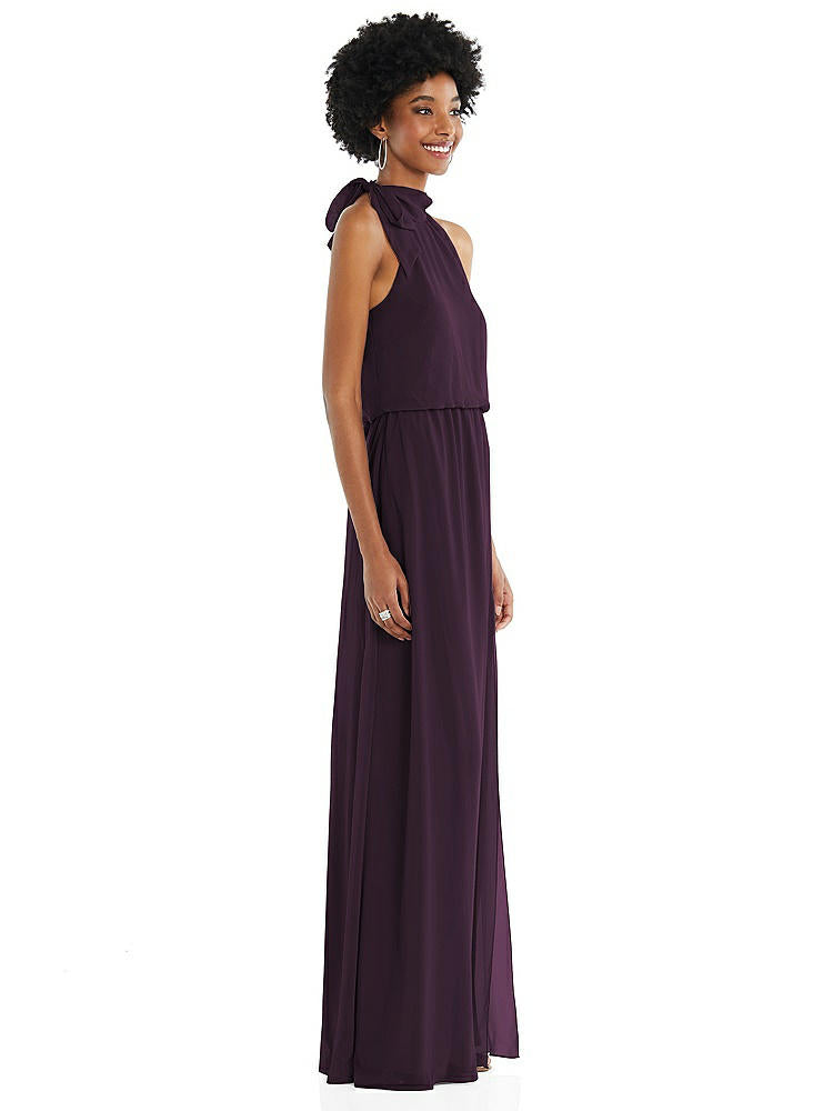 【NEW】【STYLE: 1562】スカーフ ネクタイ 高 首 ブルーソン ボディス マキシ ドレス 前面 スリット【COLOR: Aubergine】【SIZE: 00-30W】