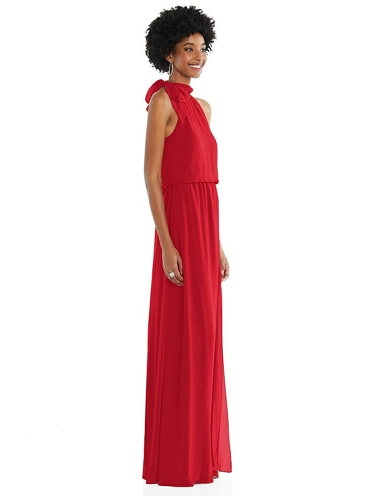 【NEW】【STYLE: 1562】スカーフ ネクタイ 高 首 ブルーソン ボディス マキシ ドレス 前面 スリット【COLOR: Parisian Red】【SIZE: 00-30W】