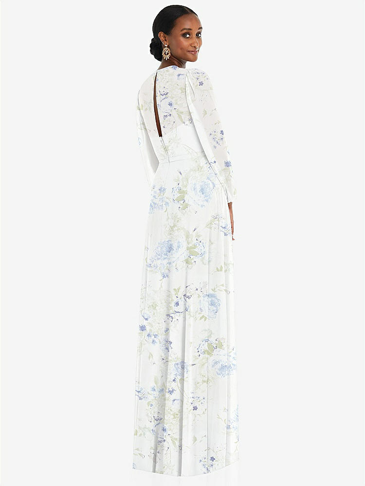 【STYLE: 3098】Strapless Chiffon Maxi Dress with Puff Sleeve Blouson Overlay 【COLOR: Bleu Garden】