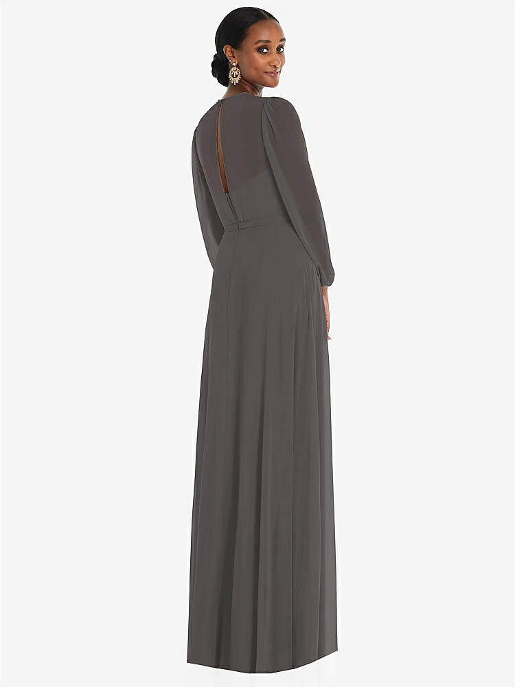 【STYLE: 3098】Strapless Chiffon Maxi Dress with Puff Sleeve Blouson Overlay 【COLOR: Caviar Gray】