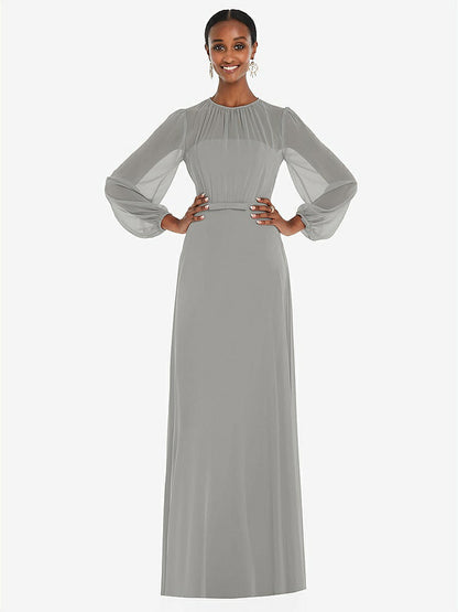 【STYLE: 3098】Strapless Chiffon Maxi Dress with Puff Sleeve Blouson Overlay 【COLOR: Chelsea Gray】