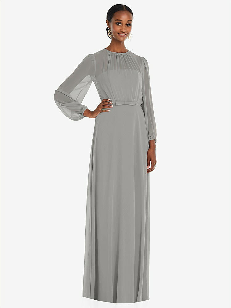 【STYLE: 3098】Strapless Chiffon Maxi Dress with Puff Sleeve Blouson Overlay 【COLOR: Chelsea Gray】