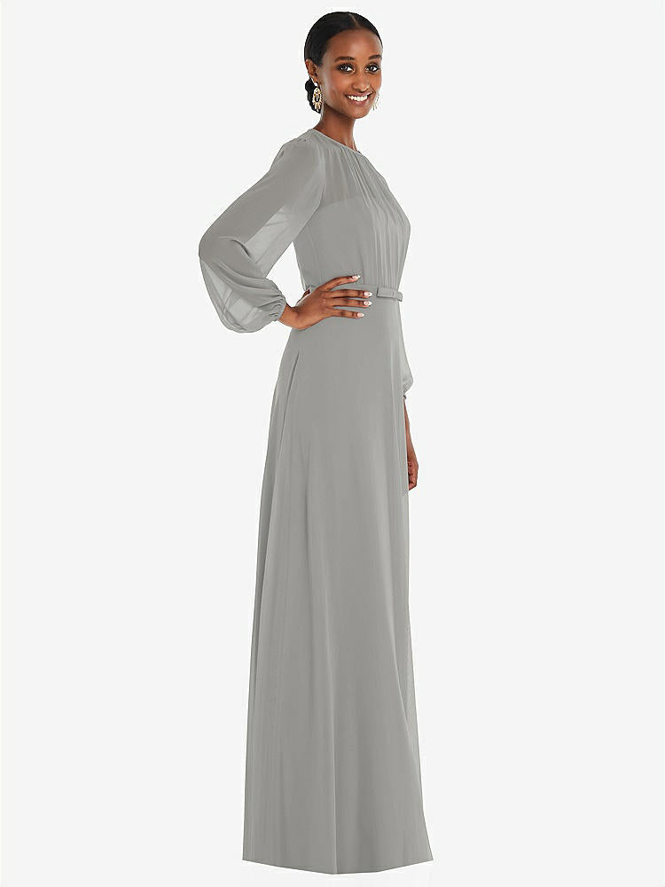 【STYLE: 3098】Strapless Chiffon Maxi Dress with Puff Sleeve Blouson Overlay 【COLOR: Chelsea Gray】