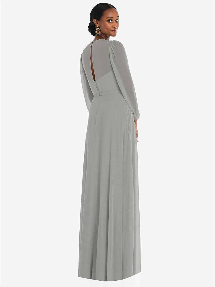 【STYLE: 3098】Strapless Chiffon Maxi Dress with Puff Sleeve Blouson Overlay 【COLOR: Chelsea Gray】