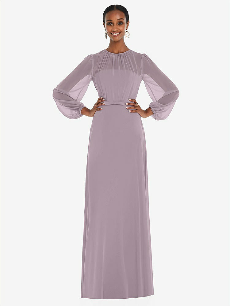 【NEW】【STYLE: 3098】ストラップレス シフォン マキシ ドレス パフ付き スリーブ ブルーソン オーバーレイ 【COLOR: Lilac Dusk】【SIZE: 00-30W】