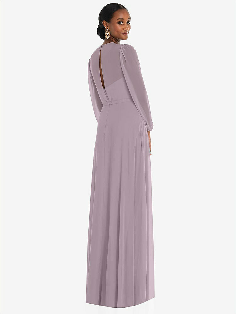 【NEW】【STYLE: 3098】ストラップレス シフォン マキシ ドレス パフ付き スリーブ ブルーソン オーバーレイ 【COLOR: Lilac Dusk】【SIZE: 00-30W】