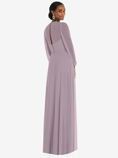 【NEW】【STYLE: 3098】ストラップレス シフォン マキシ ドレス パフ付き スリーブ ブルーソン オーバーレイ 【COLOR: Lilac Dusk】【SIZE: 00-30W】