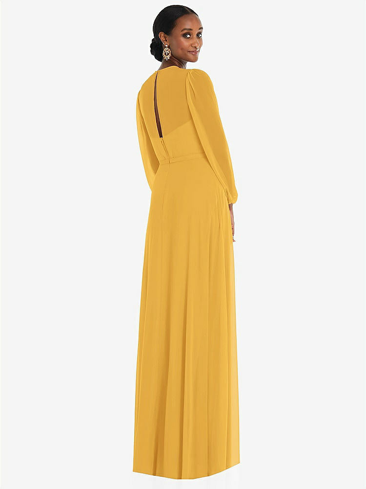【NEW】【STYLE: 3098】ストラップレス シフォン マキシ ドレス パフ付き スリーブ ブルーソン オーバーレイ 【COLOR: NYC Yellow】【SIZE: 00-30W】