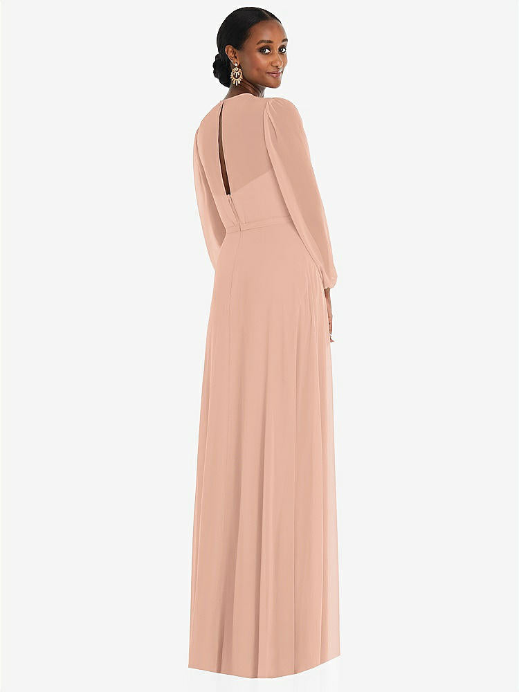 【STYLE: 3098】Strapless Chiffon Maxi Dress with Puff Sleeve Blouson Overlay 【COLOR: Pale Peach】