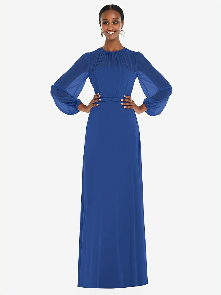 【NEW】【STYLE: 3098】ストラップレス シフォン マキシ ドレス パフ付き スリーブ ブルーソン オーバーレイ 【COLOR: Classic Blue】【SIZE: 00-30W】