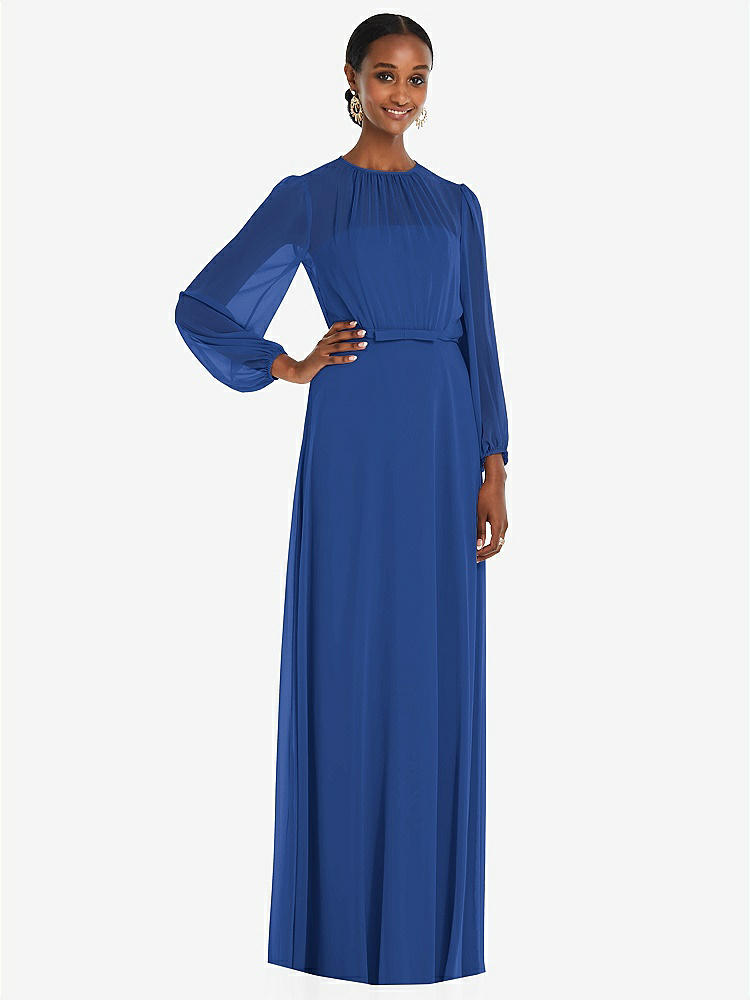 【NEW】【STYLE: 3098】ストラップレス シフォン マキシ ドレス パフ付き スリーブ ブルーソン オーバーレイ 【COLOR: Classic Blue】【SIZE: 00-30W】