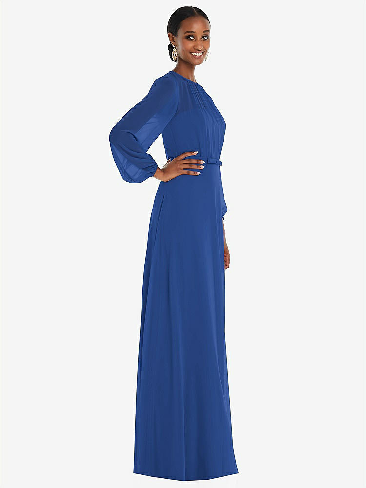 【NEW】【STYLE: 3098】ストラップレス シフォン マキシ ドレス パフ付き スリーブ ブルーソン オーバーレイ 【COLOR: Classic Blue】【SIZE: 00-30W】
