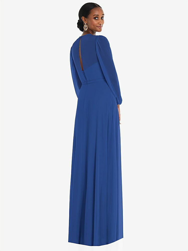【NEW】【STYLE: 3098】ストラップレス シフォン マキシ ドレス パフ付き スリーブ ブルーソン オーバーレイ 【COLOR: Classic Blue】【SIZE: 00-30W】
