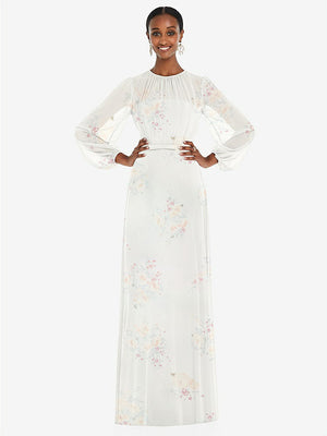 【NEW】【STYLE: 3098】ストラップレス シフォン マキシ ドレス パフ付き スリーブ ブルーソン オーバーレイ 【COLOR: Spring Fling】【SIZE: 00-30W】