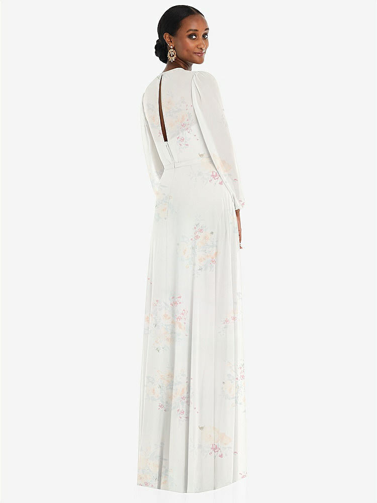 【NEW】【STYLE: 3098】ストラップレス シフォン マキシ ドレス パフ付き スリーブ ブルーソン オーバーレイ 【COLOR: Spring Fling】【SIZE: 00-30W】