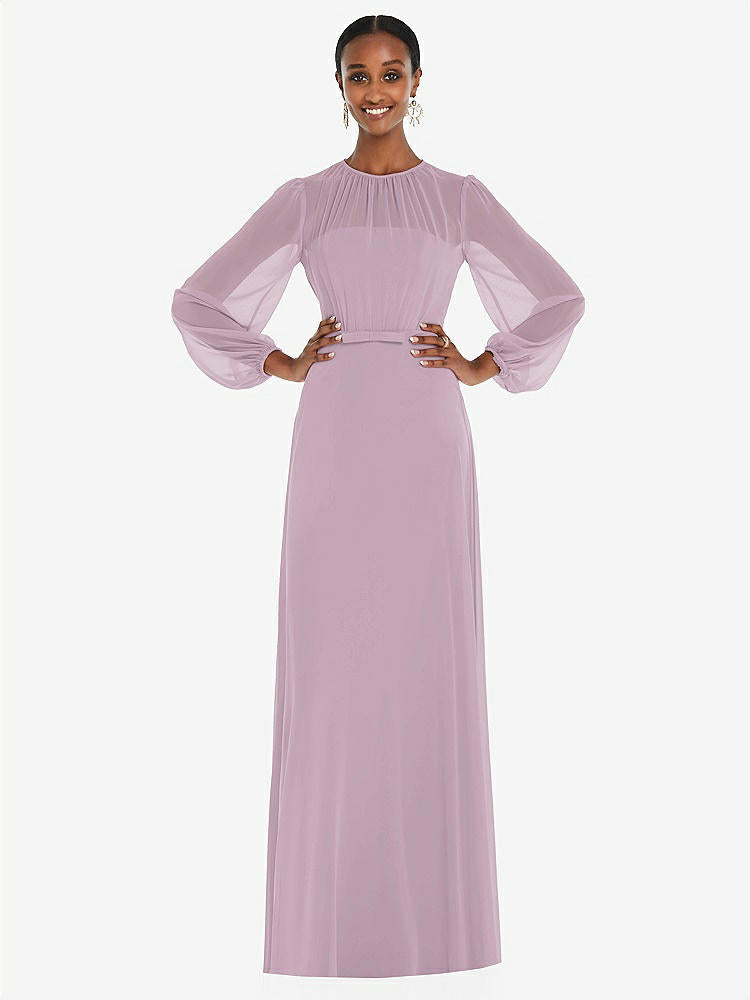 【NEW】【STYLE: 3098】ストラップレス シフォン マキシ ドレス パフ付き スリーブ ブルーソン オーバーレイ 【COLOR: Suede Rose】【SIZE: 00-30W】